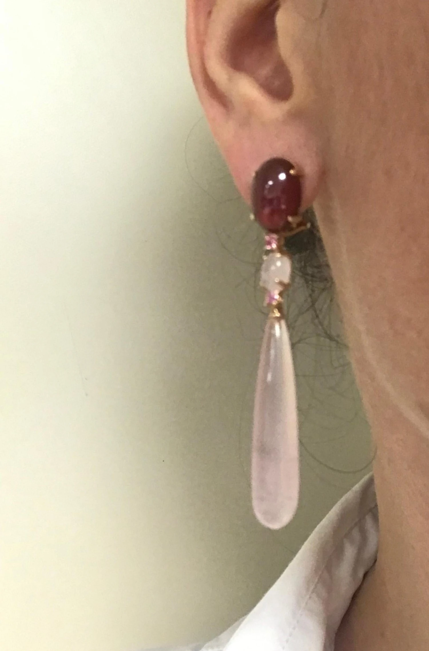 Unknown Garnet, Pink Topaz, Pink Quartz On Pink Gold 18 Karat Chandelier Earrings 11 Unknown Garnet, Pink Topaz, Pink Quartz On Pink Gold 18 Karat Chandelier Earrings – Image 9