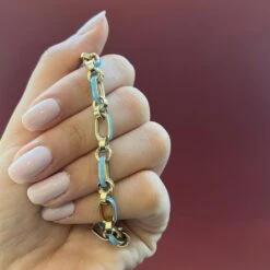 Alberto Round Oval Mixed Link Light Blue Enamel Bracelet 14k Yellow Gold -Mode Bijouterie Magasin IMG 6858 master