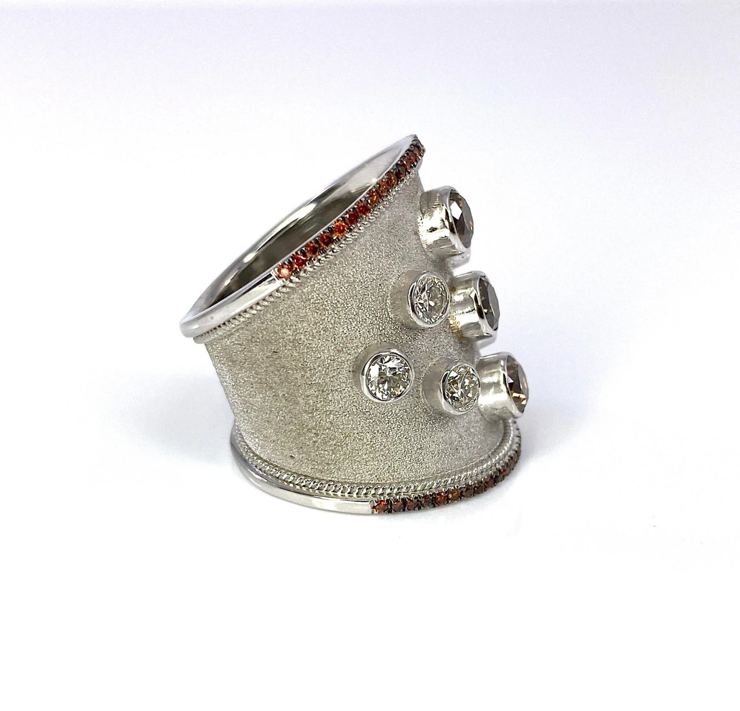 Georgios Collections 18 Karat White Gold And White And Brown Diamond Wide Ring 11 Georgios Collections 18 Karat White Gold And White And Brown Diamond Wide Ring – Image 9