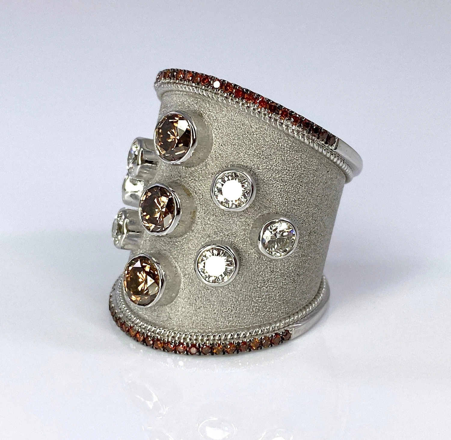 Georgios Collections 18 Karat White Gold And White And Brown Diamond Wide Ring 9 Georgios Collections 18 Karat White Gold And White And Brown Diamond Wide Ring – Image 7