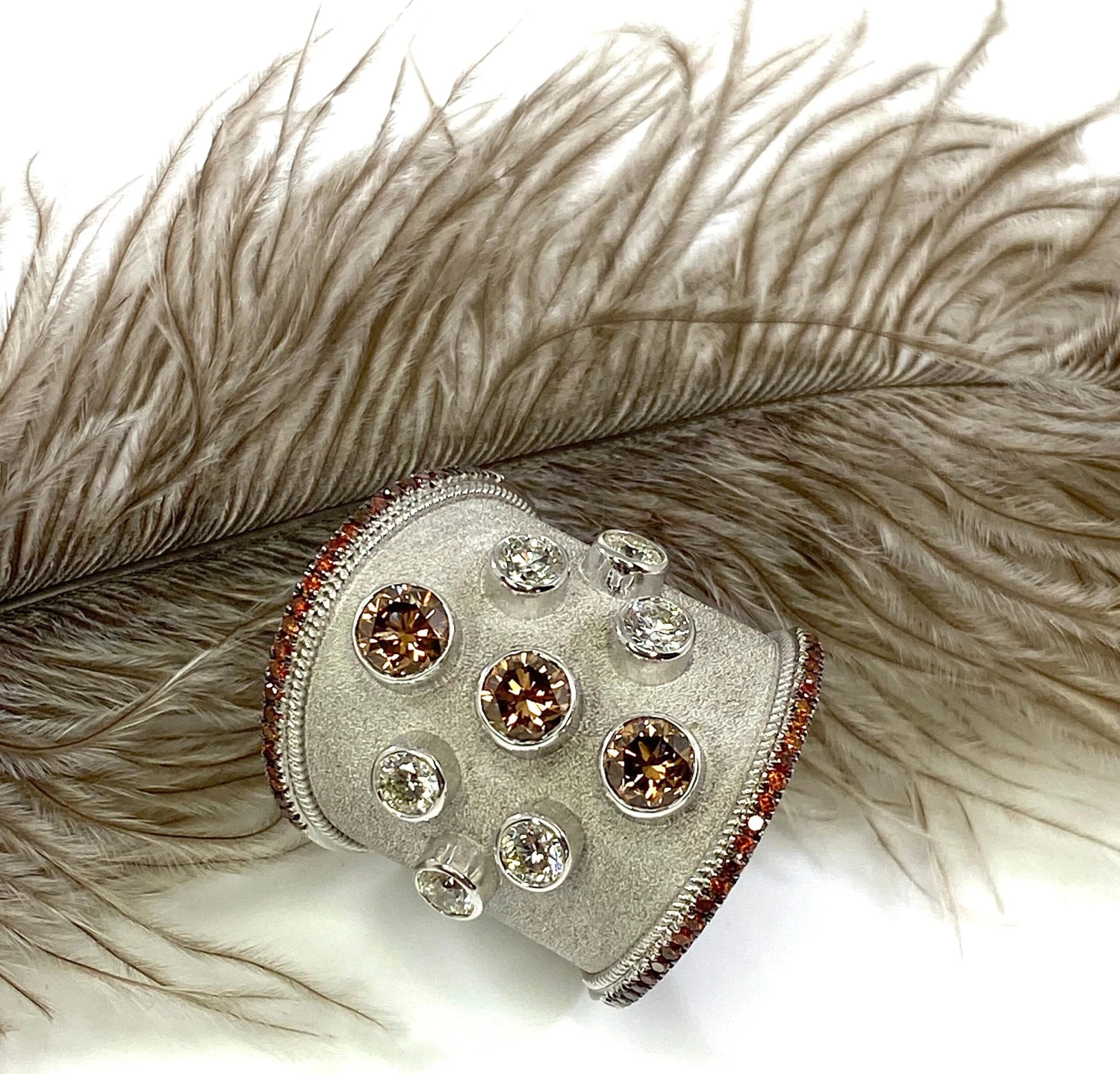 Georgios Collections 18 Karat White Gold And White And Brown Diamond Wide Ring 5 Georgios Collections 18 Karat White Gold And White And Brown Diamond Wide Ring – Image 3