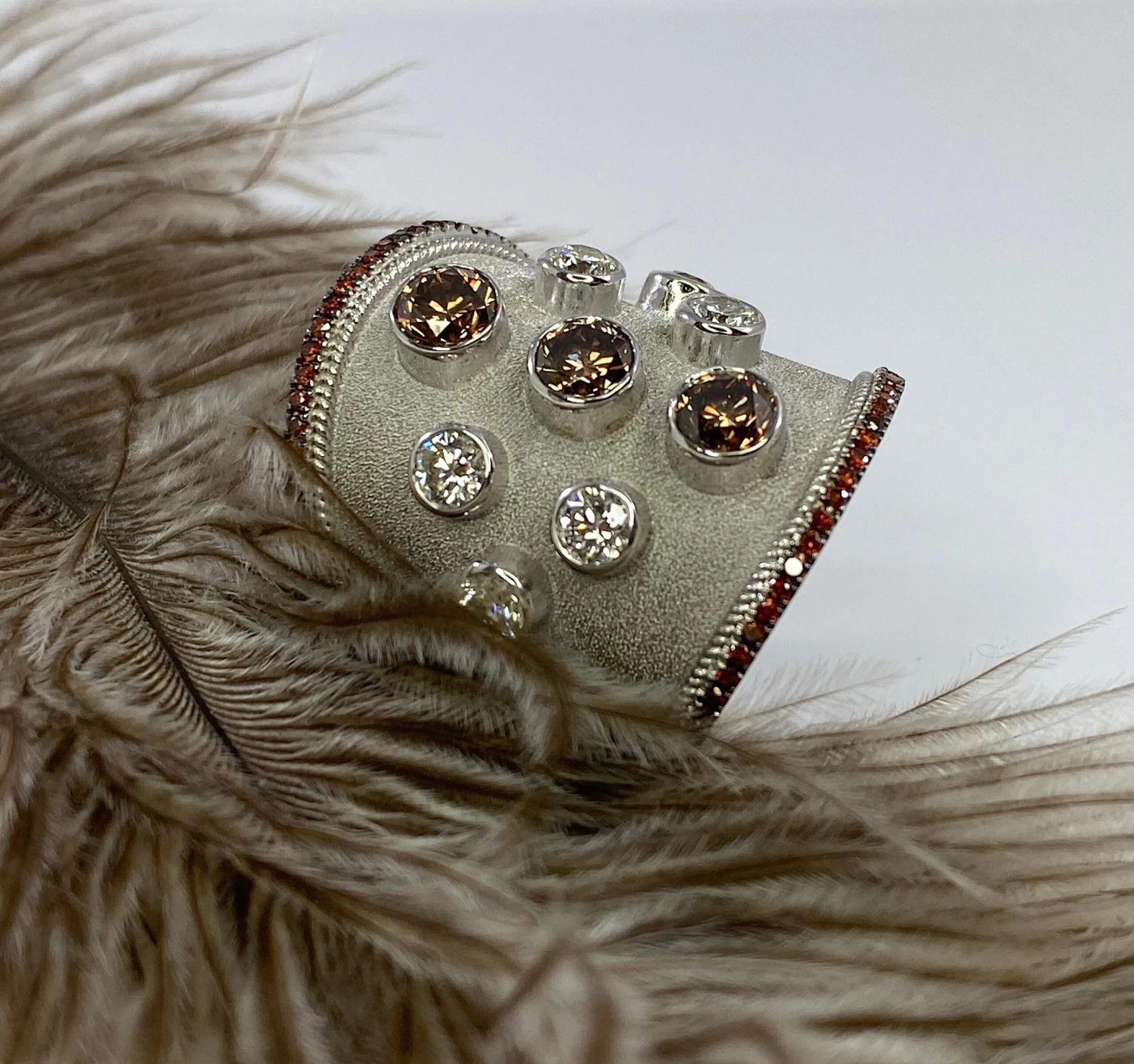 Georgios Collections 18 Karat White Gold And White And Brown Diamond Wide Ring 14 Georgios Collections 18 Karat White Gold And White And Brown Diamond Wide Ring – Image 12