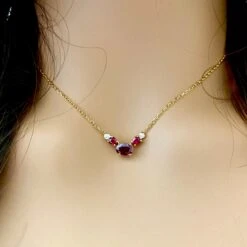 Three Burma Red Rubies Two Bezel Diamonds Yellow Gold Pendant Necklace 19 Three Burma Red Rubies Two Bezel Diamonds Yellow Gold Pendant Necklace -Mode Bijouterie Magasin IMG 8364 master