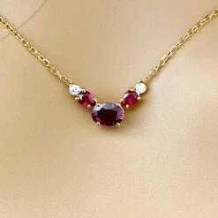 Three Burma Red Rubies Two Bezel Diamonds Yellow Gold Pendant Necklace 16 Three Burma Red Rubies Two Bezel Diamonds Yellow Gold Pendant Necklace -Mode Bijouterie Magasin IMG 8366 master