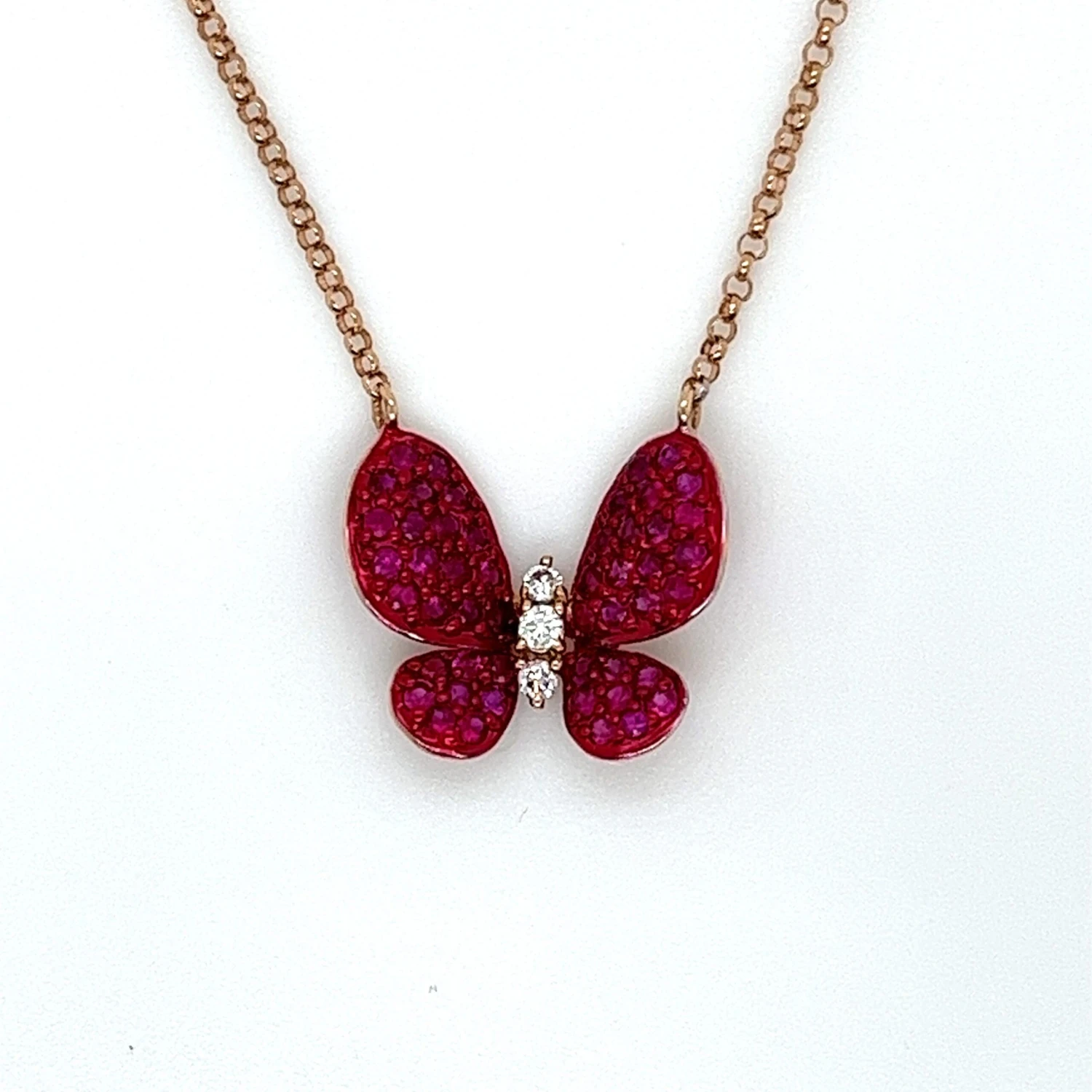 Unknown Ruby Butterfly Necklace In 18 Karat Rose Gold 5 Unknown Ruby Butterfly Necklace In 18 Karat Rose Gold – Image 3
