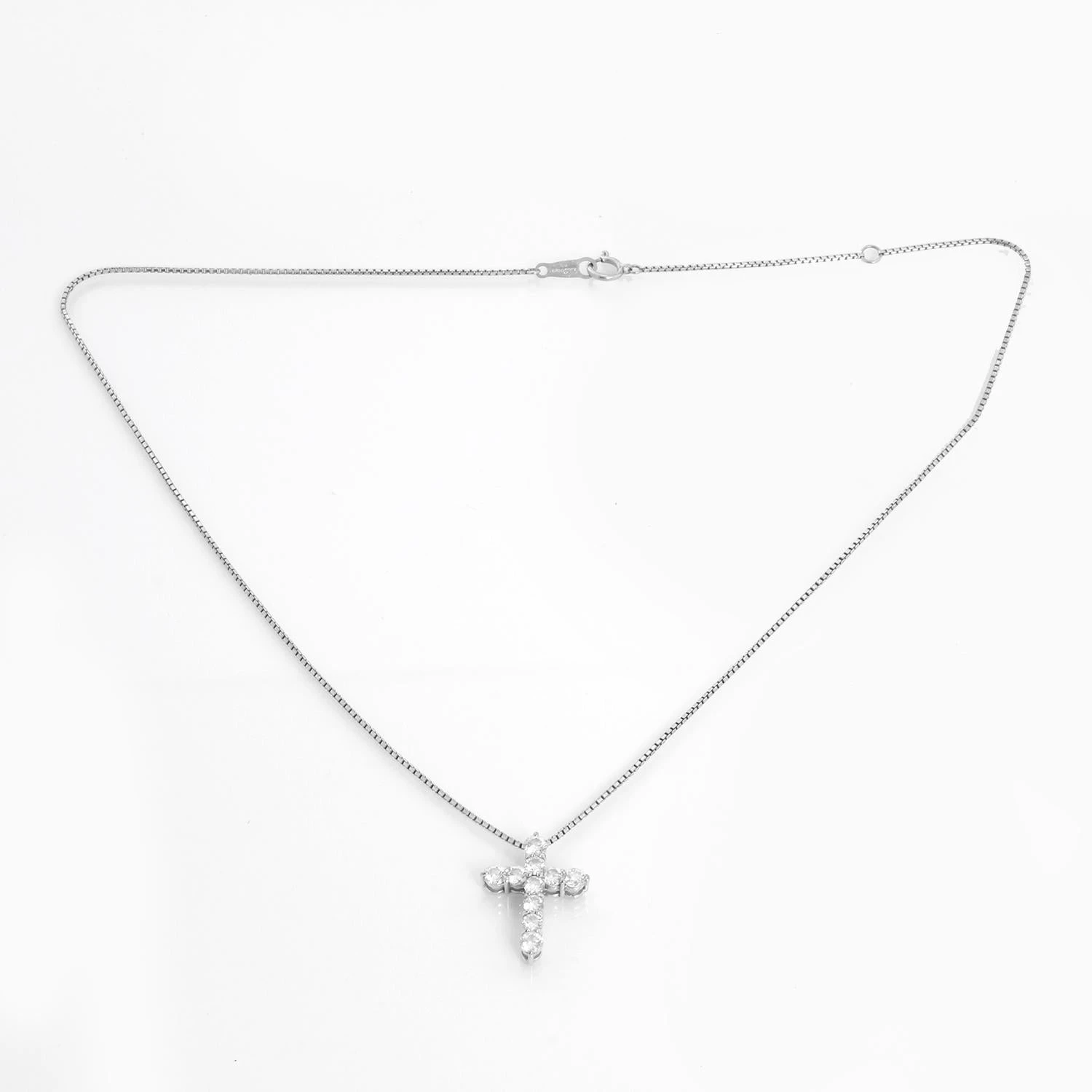 Unknown 18k White Gold Diamond Cross Necklace 5 Unknown 18k White Gold Diamond Cross Necklace – Image 3