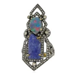 Tanzanite & Multicolor Opal Knuckle Ring With Pave Diamonds In 18k Gold & Silver -Mode Bijouterie Magasin ING 4126 1 master