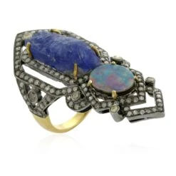 Tanzanite & Multicolor Opal Knuckle Ring With Pave Diamonds In 18k Gold & Silver -Mode Bijouterie Magasin ING 4126 3 master