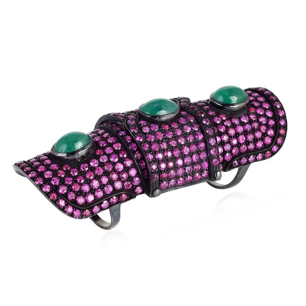 Emerald & Pave Ruby Long Ring 6 Emerald & Pave Ruby Long Ring – Image 4