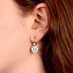 Unknown 1.60ct Round Cut Diamond Earrings, Clustered Diamond Halo, 18k Gold, Platinum -Mode Bijouterie Magasin Irvine Earrings 1 master