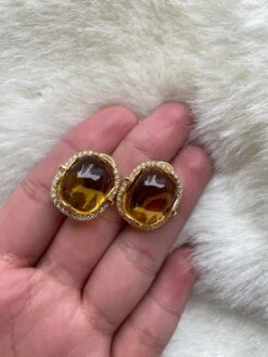 Citrine Cushion Cabochon With Diamond Earrings -Mode Bijouterie Magasin JE0137 CT Y 1686605801377 master