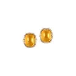 Citrine Cushion Cabochon With Diamond Earrings -Mode Bijouterie Magasin JE0137 CT Y master
