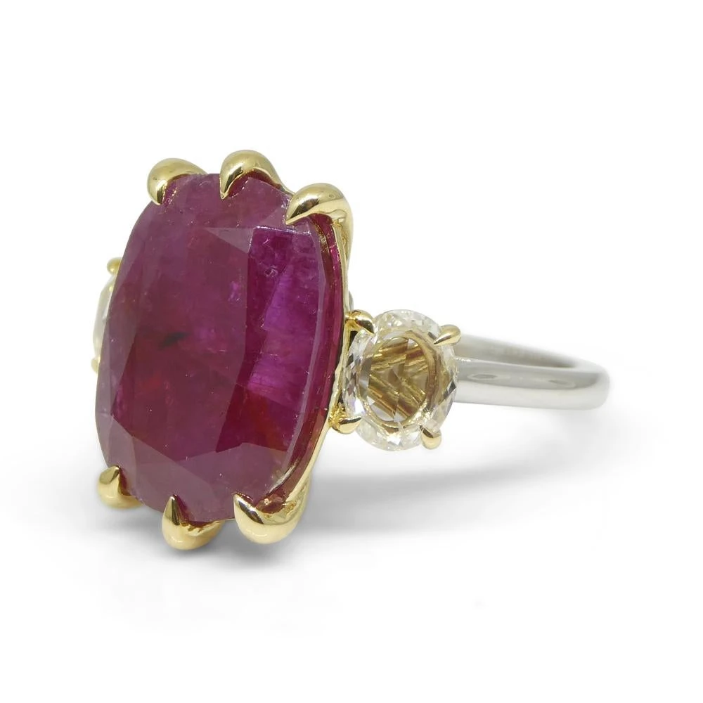 10.94ct Red Ruby, Diamond Three Stone Engagement Ring Set In 18k Two Tone Gold 15 10.94ct Red Ruby, Diamond Three Stone Engagement Ring Set In 18k Two Tone Gold – Image 13
