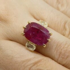 10.94ct Red Ruby, Diamond Three Stone Engagement Ring Set In 18k Two Tone Gold 29 10.94ct Red Ruby, Diamond Three Stone Engagement Ring Set In 18k Two Tone Gold -Mode Bijouterie Magasin JW0231 GIAR0004 12 master