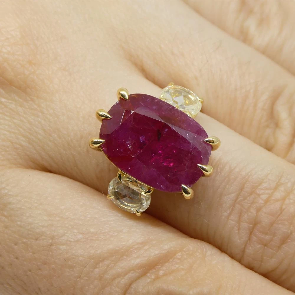 10.94ct Red Ruby, Diamond Three Stone Engagement Ring Set In 18k Two Tone Gold 16 10.94ct Red Ruby, Diamond Three Stone Engagement Ring Set In 18k Two Tone Gold – Image 14