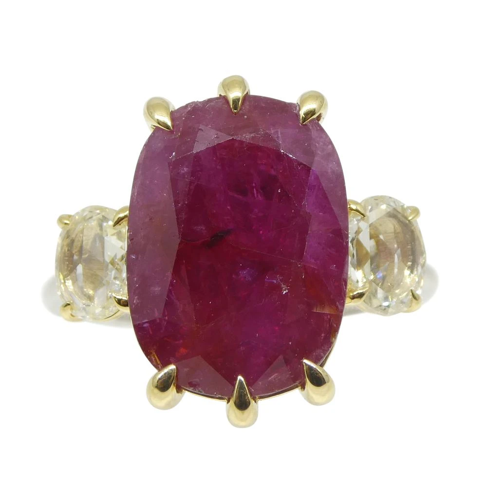 10.94ct Red Ruby, Diamond Three Stone Engagement Ring Set In 18k Two Tone Gold 4 10.94ct Red Ruby, Diamond Three Stone Engagement Ring Set In 18k Two Tone Gold – Image 2