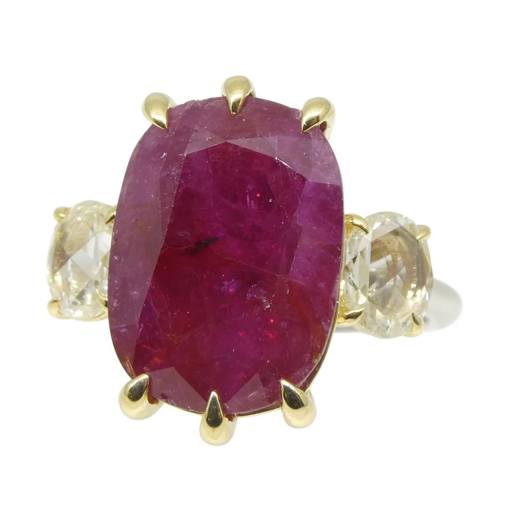 10.94ct Red Ruby, Diamond Three Stone Engagement Ring Set In 18k Two Tone Gold 8 10.94ct Red Ruby, Diamond Three Stone Engagement Ring Set In 18k Two Tone Gold – Image 6