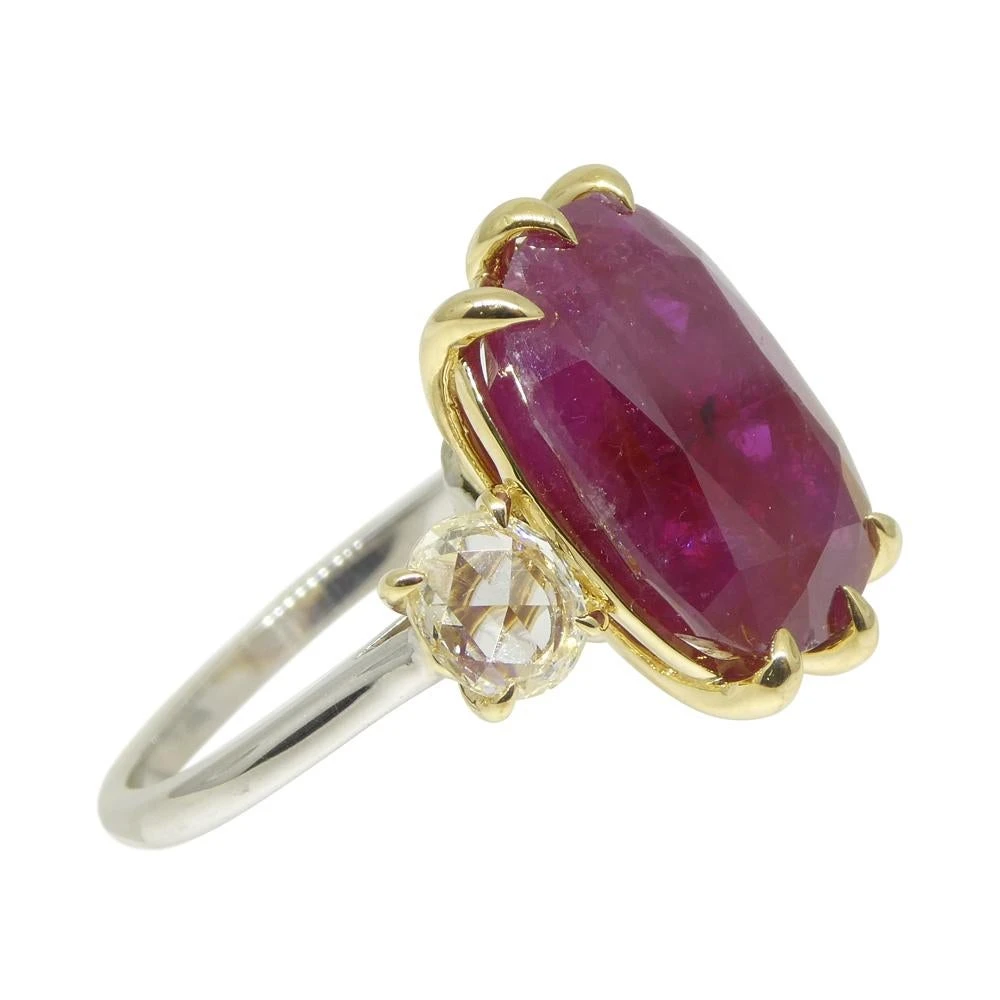 10.94ct Red Ruby, Diamond Three Stone Engagement Ring Set In 18k Two Tone Gold 9 10.94ct Red Ruby, Diamond Three Stone Engagement Ring Set In 18k Two Tone Gold – Image 7