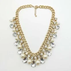 Unknown Whole Pearl And Crystal Droplet Chain Necklace 2000s -Mode Bijouterie Magasin Jennifer Gibson Jewellery 1615 2 master