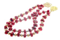 AJD Double Strand Coral, Sparkling Goldy Rondels &Turquoise Elegant Necklace -Mode Bijouterie Magasin KC8646 2 orig master
