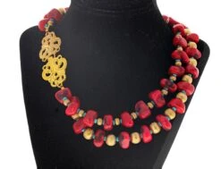 AJD Double Strand Coral, Sparkling Goldy Rondels &Turquoise Elegant Necklace -Mode Bijouterie Magasin KC8646 6 orig master