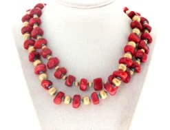 AJD Double Strand Coral, Sparkling Goldy Rondels &Turquoise Elegant Necklace -Mode Bijouterie Magasin KC8646 7 orig master