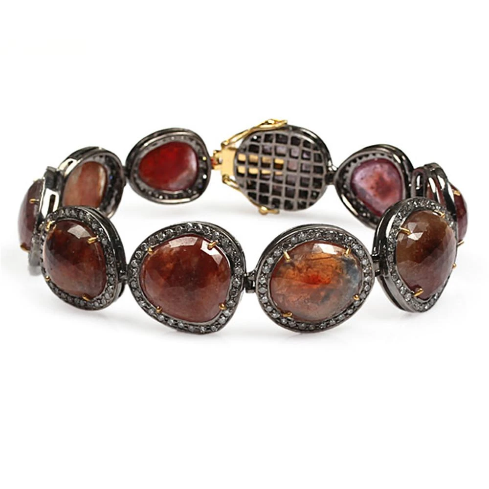 Multi Shaped Sapphire Bracelet With Diamonds Made In 18k Yellow Gold & Silver 6 Multi Shaped Sapphire Bracelet With Diamonds Made In 18k Yellow Gold & Silver – Image 4