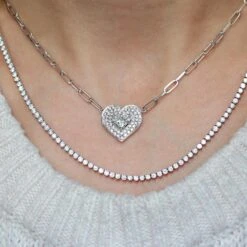 Unknown Diamond Tennis Collier Necklace -Mode Bijouterie Magasin Lady Heart double halo necklace tennis collier diamond necklace master