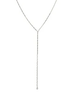 Sterling Silver Simple Greek Chain Lariat Pearl Necklace -Mode Bijouterie Magasin MET093 SLV Discotheque lariat master