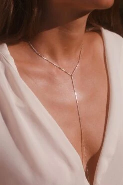 Sterling Silver Simple Greek Chain Lariat Pearl Necklace -Mode Bijouterie Magasin MET093 SLV Discotheque lariat master