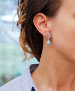 Unknown Turquoise, Diamonds, 18 Karat White Gold Dangle Earrings 13 Unknown Turquoise, Diamonds, 18 Karat White Gold Dangle Earrings -Mode Bijouterie Magasin MG 8607 JPG Copia master