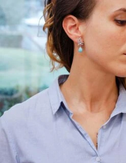 Unknown Turquoise, Diamonds, 18 Karat White Gold Dangle Earrings 12 Unknown Turquoise, Diamonds, 18 Karat White Gold Dangle Earrings -Mode Bijouterie Magasin MG 8607 JPG master