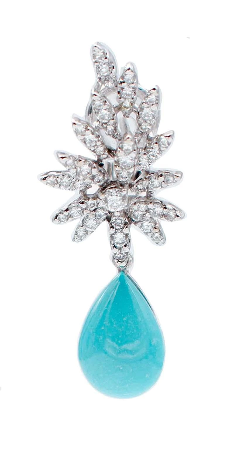 Unknown Turquoise, Diamonds, 18 Karat White Gold Dangle Earrings 4 Unknown Turquoise, Diamonds, 18 Karat White Gold Dangle Earrings – Image 2