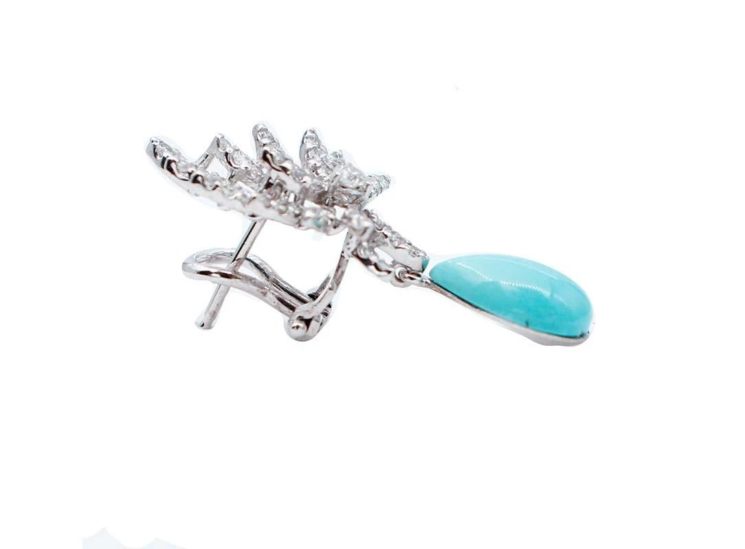 Unknown Turquoise, Diamonds, 18 Karat White Gold Dangle Earrings 6 Unknown Turquoise, Diamonds, 18 Karat White Gold Dangle Earrings – Image 4