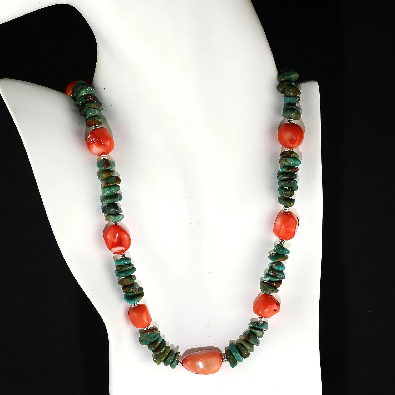 AJD Southwest Style Fashionable Turquoise And Peach Coral Necklace Great Gift!! 6 AJD Southwest Style Fashionable Turquoise And Peach Coral Necklace Great Gift!! – Image 4