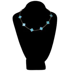 Van Cleef & Arpels Vintage Alhambra Turquoise Yellow Gold 10 Motif Necklace -Mode Bijouterie Magasin MTSJ13613 6 master