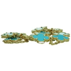 Van Cleef & Arpels Vintage Alhambra Turquoise Yellow Gold 10 Motif Necklace -Mode Bijouterie Magasin MTSJ13613 8 master