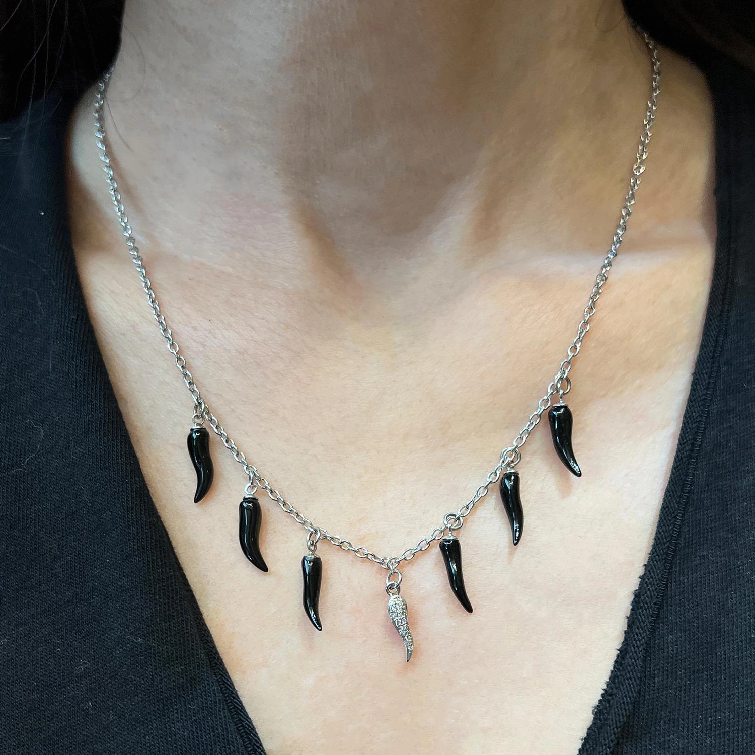 Adamas Cornicello Diamond Onyx Necklace 5 Adamas Cornicello Diamond Onyx Necklace – Image 3