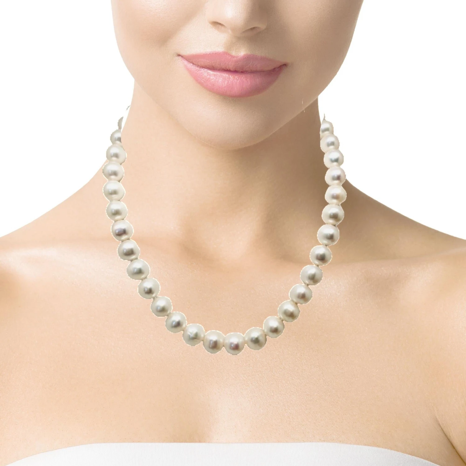 White Freshwater Pearl Necklace With Yellow Gold Clasp 11 White Freshwater Pearl Necklace With Yellow Gold Clasp – Image 9