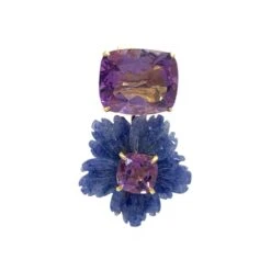Stunning Cushion-cut Amethyst And Carved Dumortierite Flower Drop Earrings -Mode Bijouterie Magasin NE730 AMDMG 3 master