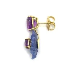 Stunning Cushion-cut Amethyst And Carved Dumortierite Flower Drop Earrings -Mode Bijouterie Magasin NE730 AMDMG 4 master