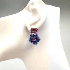 Stunning Cushion-cut Amethyst And Carved Dumortierite Flower Drop Earrings -Mode Bijouterie Magasin NE730 AMDMG 7 master