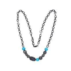 Spinel & Turquoise Beaded Ball Chain Necklace With Pave Diamonds Made In Silver 9 Spinel & Turquoise Beaded Ball Chain Necklace With Pave Diamonds Made In Silver -Mode Bijouterie Magasin NKUGI 455 1 master 1