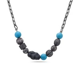 Spinel & Turquoise Beaded Ball Chain Necklace With Pave Diamonds Made In Silver 8 Spinel & Turquoise Beaded Ball Chain Necklace With Pave Diamonds Made In Silver -Mode Bijouterie Magasin NKUGI 455 2 master