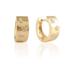 Wide Starburst Diamond Dainty Hoop Earrings In 14k Solid Yellow Gold -Mode Bijouterie Magasin NM6 0950 1 master