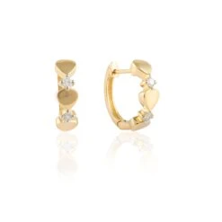 Dainty Love Heart Diamond Huggie Hoop Earrings In 14Karat Solid Yellow Gold -Mode Bijouterie Magasin NM6 0961 master