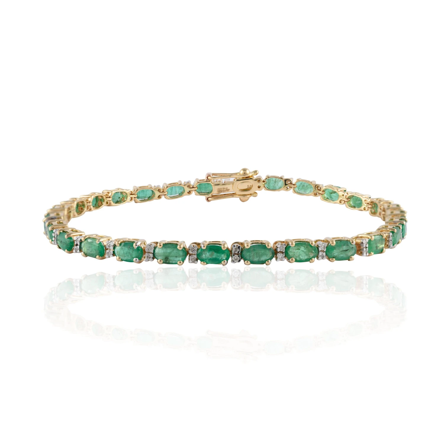 14k Yellow Gold Tennis Bracelet Featuring 6.01 Carat Emerald With Diamonds 6 14k Yellow Gold Tennis Bracelet Featuring 6.01 Carat Emerald With Diamonds – Image 4