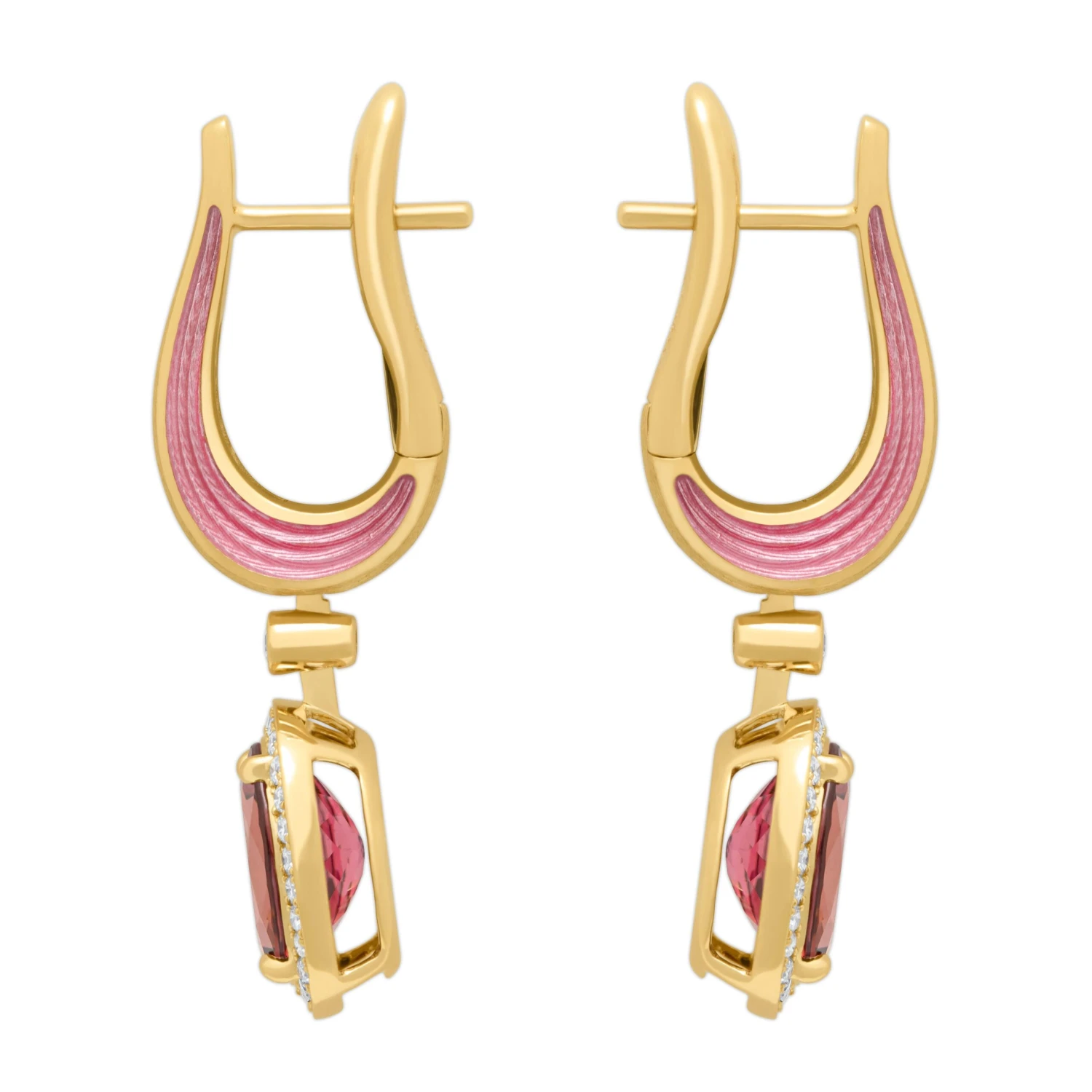 Pink Tourmaline Diamonds Enamel 18 Karat Yellow Gold New Classic Earrings 4 Pink Tourmaline Diamonds Enamel 18 Karat Yellow Gold New Classic Earrings – Image 2
