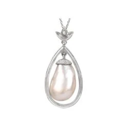Unknown G&P Certified 13.52ct Old Euro-Cut Diamond Pearl Drop Pendant Necklace, Platinum -Mode Bijouterie Magasin New Project 2 master