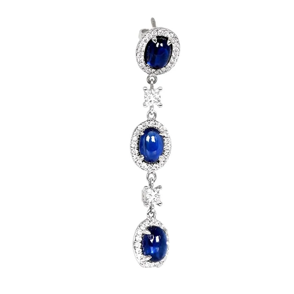 Unknown 7.70 Carat Cabochon Cut Sapphires Earrings, Diamond Halo, 18k White Gold 5 Unknown 7.70 Carat Cabochon Cut Sapphires Earrings, Diamond Halo, 18k White Gold – Image 3